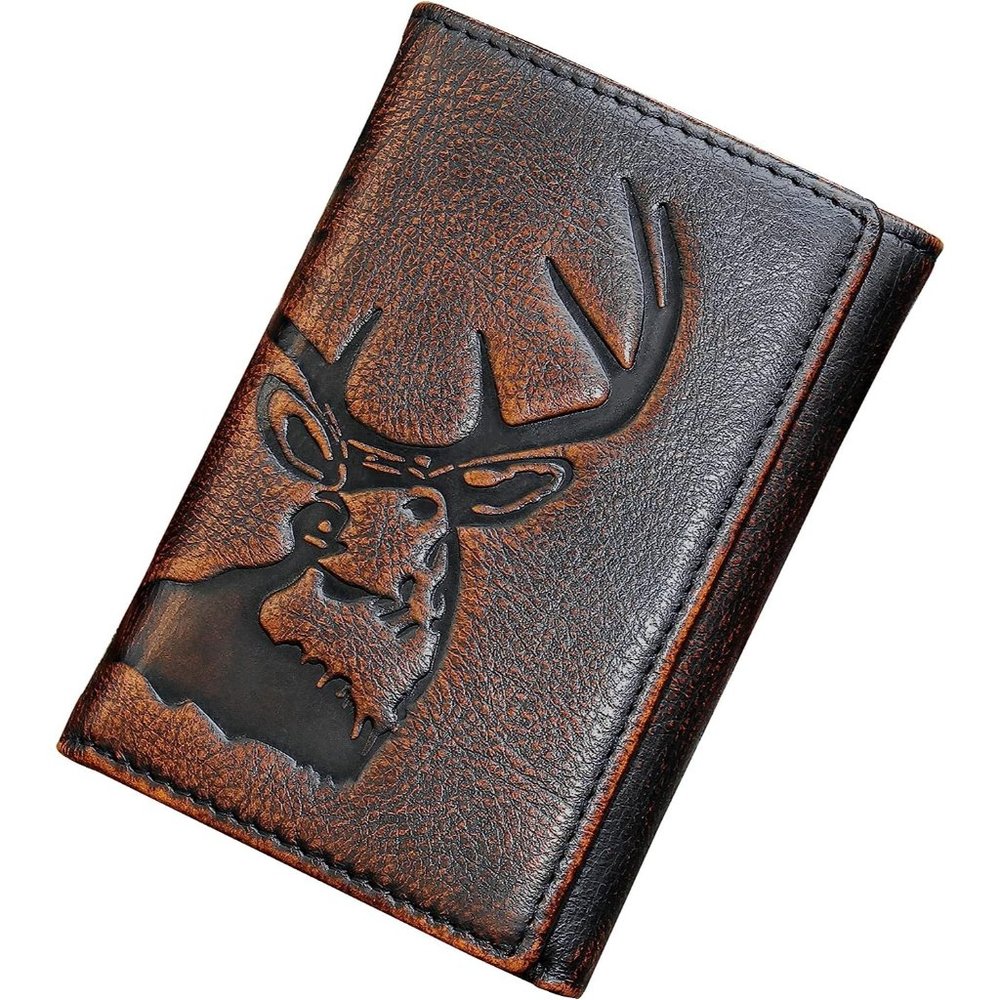 Men Trifold Black and Brown Wallets Full Grain Leather with Hand Burnished